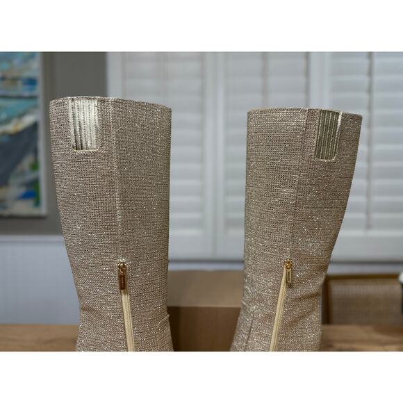 Michael Kors Rue Stiletto Knee High Boot Pale Gold 8.5 NWOB Glam Sequin Design - Picture 11 of 15